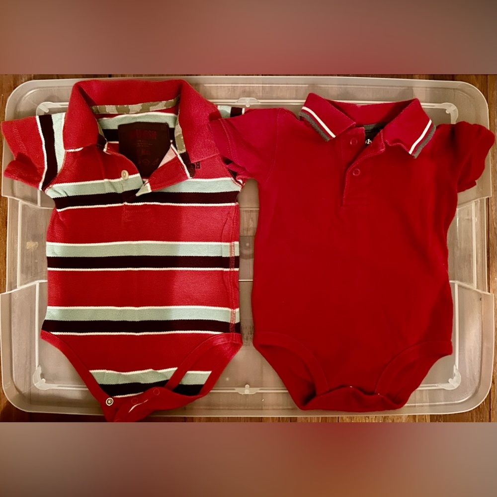 2 Osh Kosh B’Gosh collared 3/4 buttoned onesies, 12 months